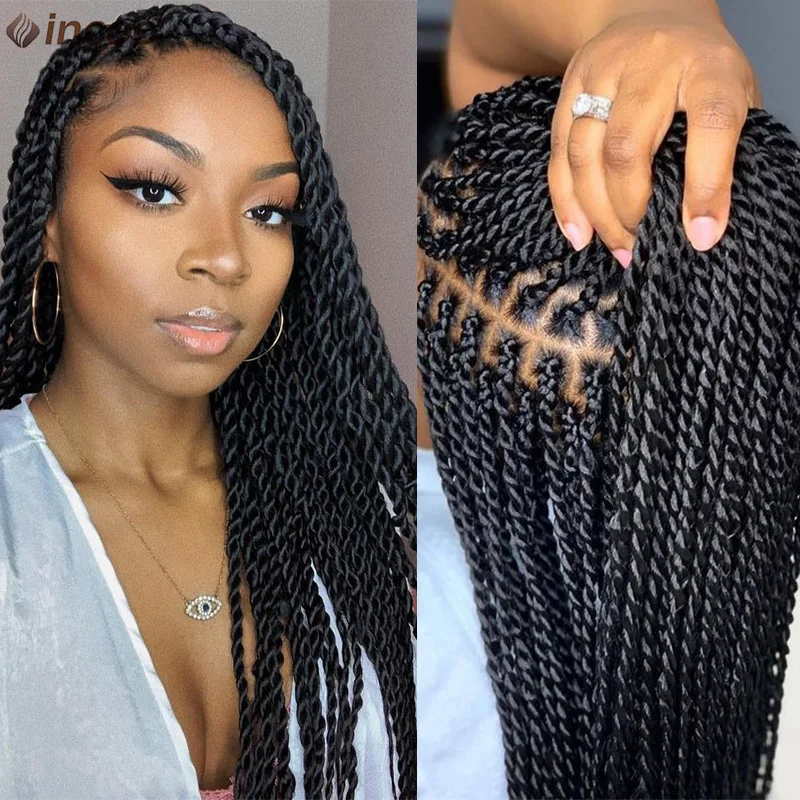 

Goddess Faux Locs Braided Wigs Synthetic Twist Wigs Knotless Full Lace Front Wigs With Baby Hair Ombre Burgundy Box Braids Wig