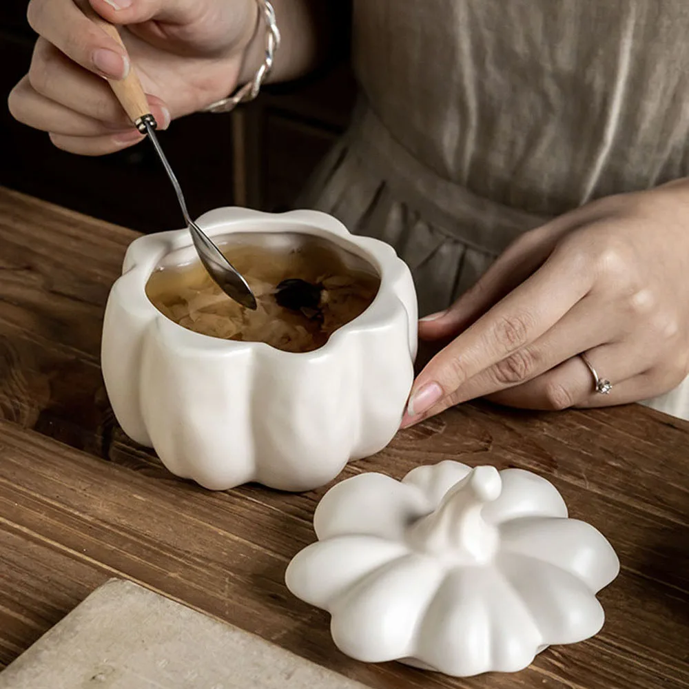 Ceramic Pumpkin Bowl Restaurant Bird's Nest Oatmeal Bowls Lamian Noodles Bowl Creative Home Kitchen Stew Bowl with Cover