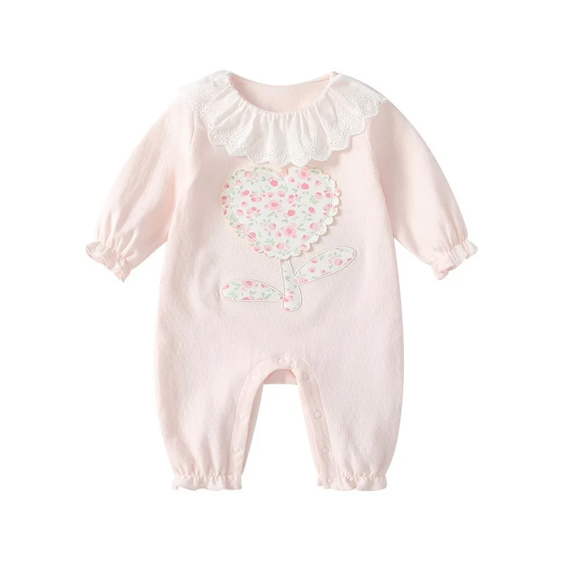 New Newborn Baby Lace Ruffled Collar Heart-shaped Printed Patch Long Sleeve Theme Party Role Playing Outfits for Children Girls