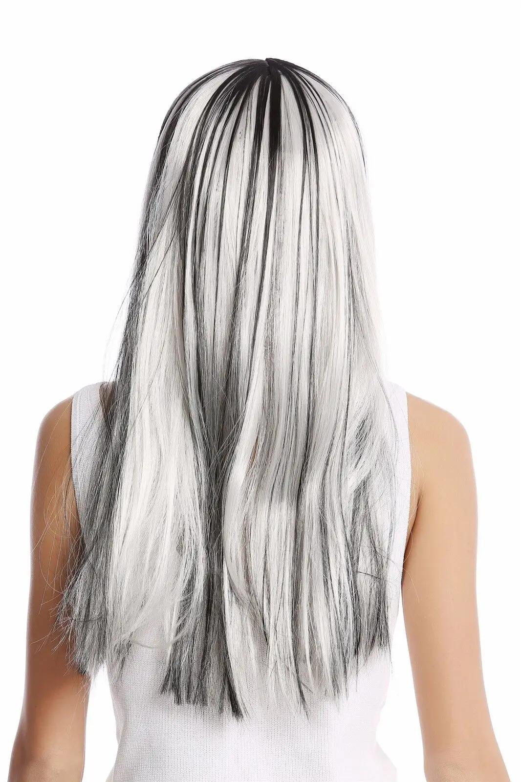 شعر مستعار المرأة كرنفال رمادي أسود أبيض مخطط السلس الانفجارات الطويلة ديسكو الغريبة #6