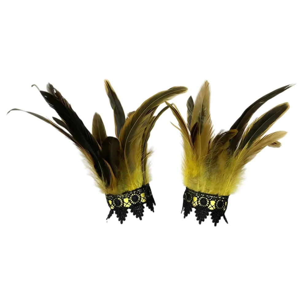 Lightweight Feather Wrist Multicolor Party Cosplay Women's Feather Wristbands Gothic Punk Stage Show Lace Feather Wrist Cuffs