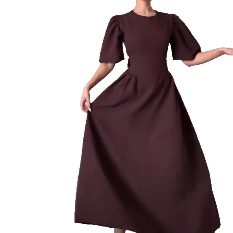 

2025 Spring New Temperament Elegant Women's Dress Round Neck Short Sleeve Big Swing Dress Women