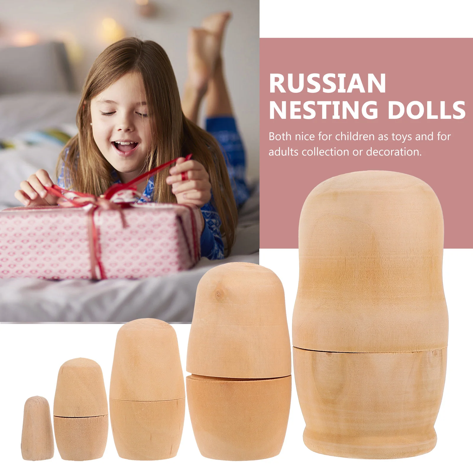 2 مجموعات الروسية خشبية ماتريوشكا التعشيش الحرف غير مصبوغ عادي DIY بها بنفسك خمس طبقات للأطفال الفتيات هدايا شخصية