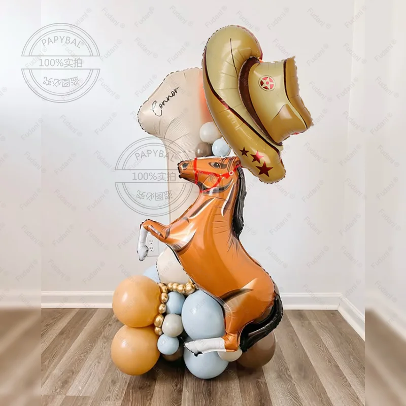 40 teile/satz Western Cowboy Pferd Party Aluminium Film Ballon Set Cowboy Hut Stiefel Western Pferd Geburtstag Thema Ballon Dekorationen
