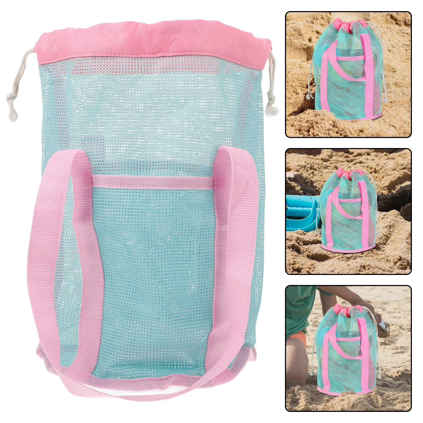 Tas Pantai Mainan Tali Serut Anak-anak Bermain Pasir dengan Tas Jaring Penyimpanan Nilon Anak Jaring