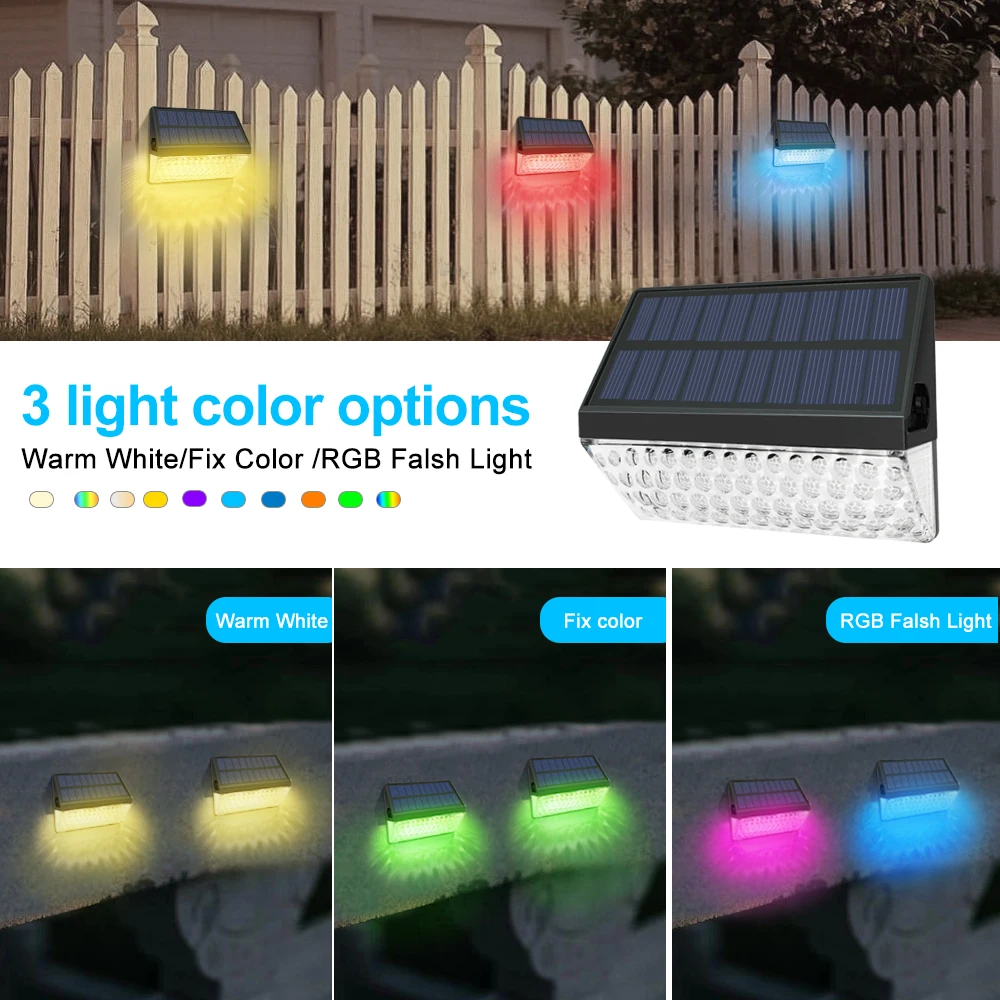 Imagem -03 - Solar Powered Fence Wall Light Branco Quente ao ar Livre e Rgb Lock Luzes do Convés para Jardim Exterior Step Light Impermeável