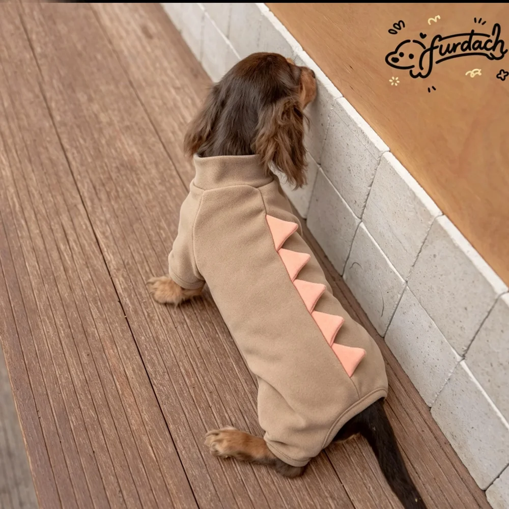 Dinosaurier-förmiger Fleece-Pullover für Weibliche Dackel Winter 4-Beiniger Warmer Mantel für Wiener Hunde Weicher Dackel-Jumpsuit – Detail 7