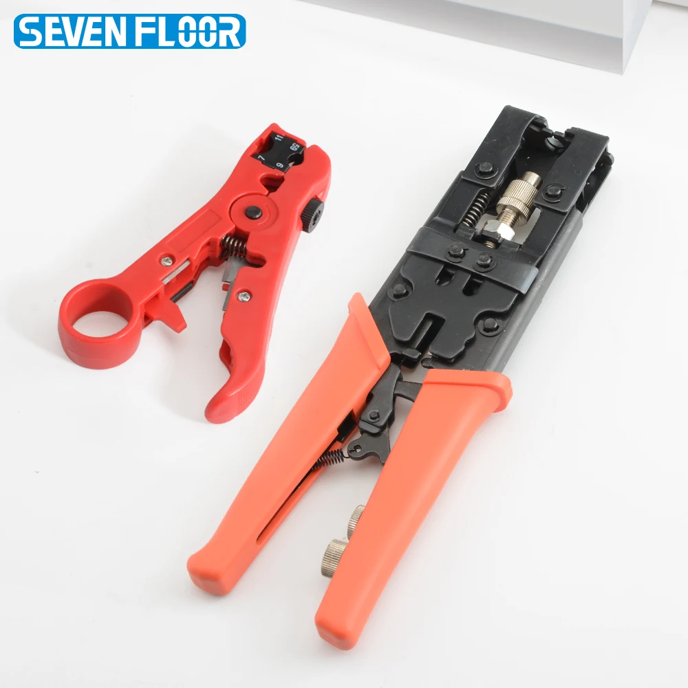 Coaxial Cable Crimper for RG6/58/59 F/BNC/RCA Type Connectors Compression Pliers Tool Kit with RG6/11 Stripper Tool
