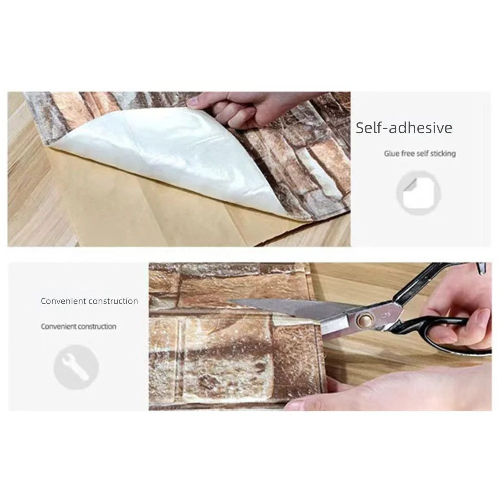 Stiker Dinding Bata Imitasi 3D Tahan Air Panel Kertas Dinding Berperekat Retro DIY 35*38.5CM Stiker Dekoratif Tahan Lembab