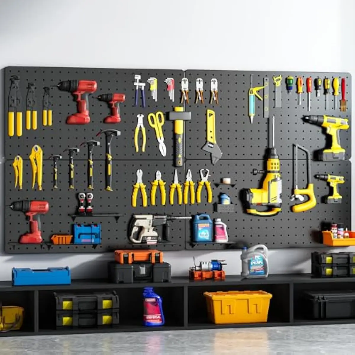 Metal Pegboard System 4x12x24 Inch Black Lacquered Steel Panels 40 Hooks 40 Locks Mounting Hardware Included 60 Lb Load Capacity
