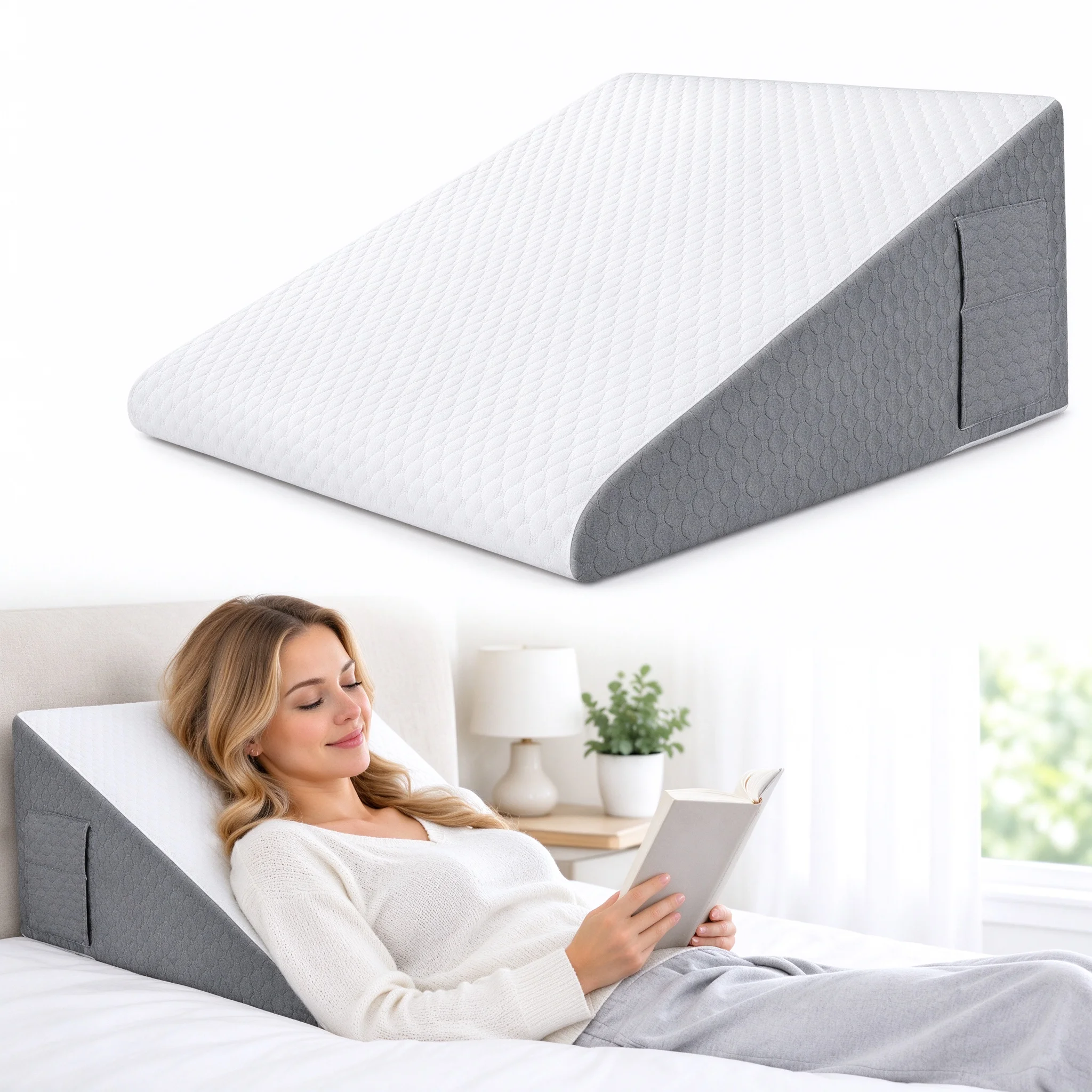 Wedge Pillow for Sleeping Acid Reflux After Surgery Triangle Elevated Bed Pillow for Bedside Dormitory Office Air Layer Foam