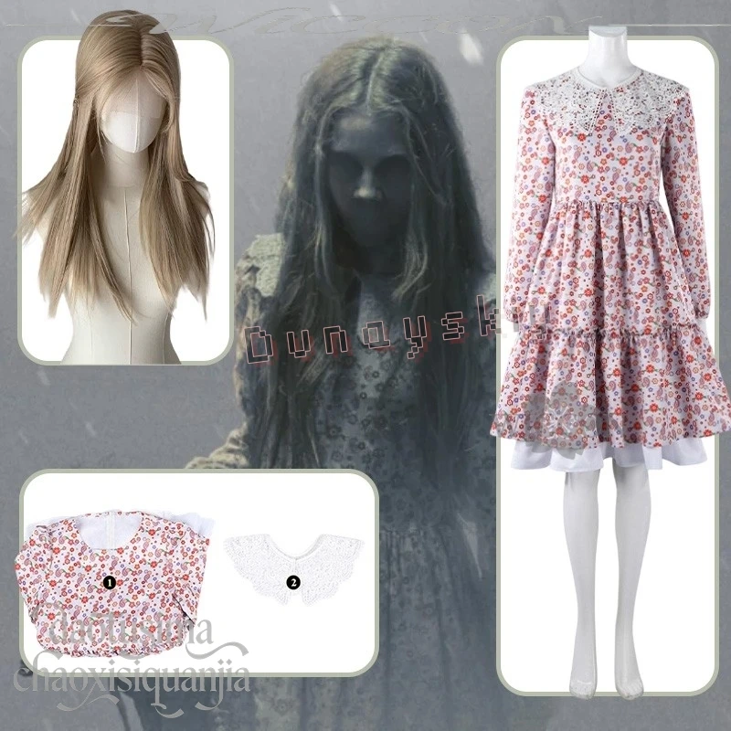 

Anime Horror Game Movie Return Cosplay Laurra Costume Long Floral Dress Lace Pink Blossom Dresses Wigs Halloween Party Roleplay