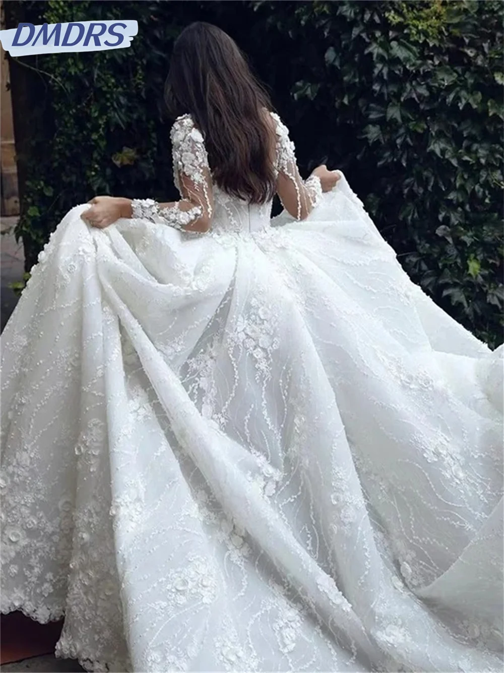 Vestido De Novia clásico con abertura lateral, prenda Sexy De manga larga con apliques románticos, hasta el suelo, 2024