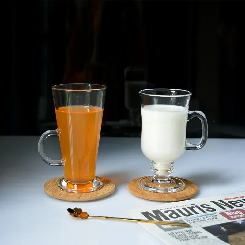 Design Style Coffee Cup  250ml-285ml  Irish Coffee Latte Glass Juice Milk Tea Cup Inclined with Handle Single Transparent Glass