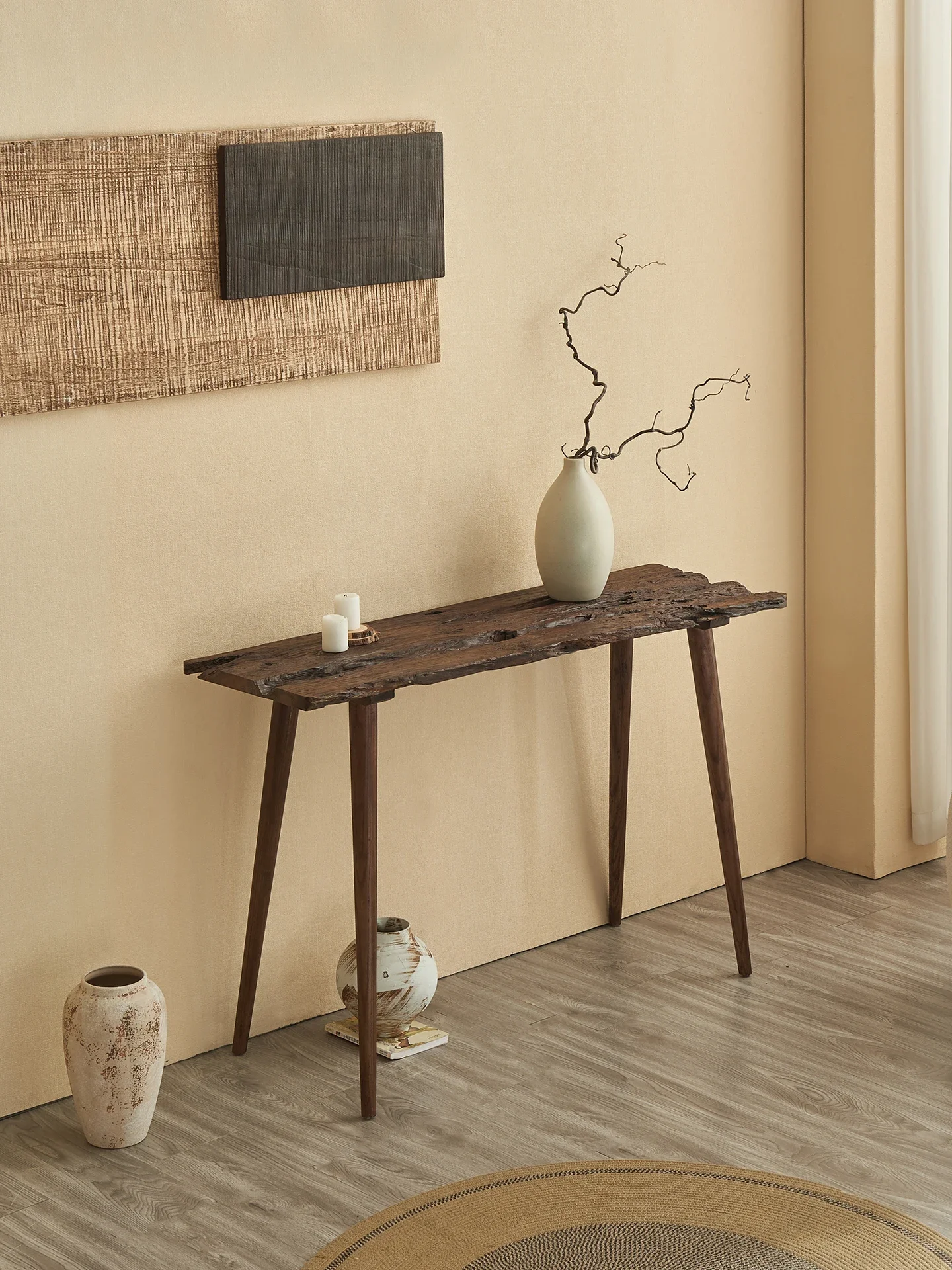 Log all solid wood natural edge living room entrance table B & B hotel decoration case