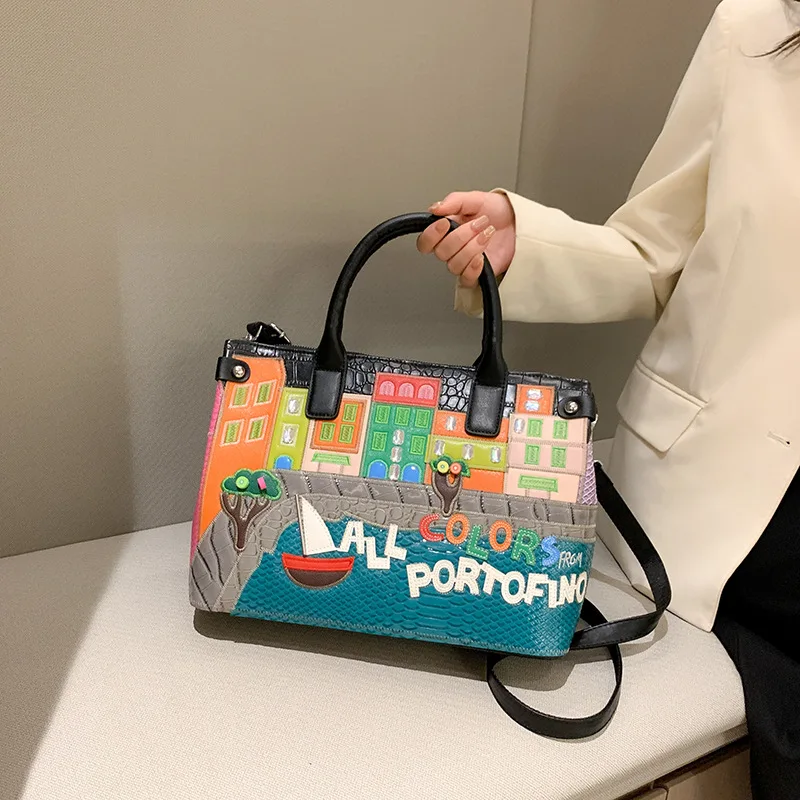 

Large capacity bag, women's high-quality fabric embroidered commuter handbag, Mexican style single shoulder crossbody bag