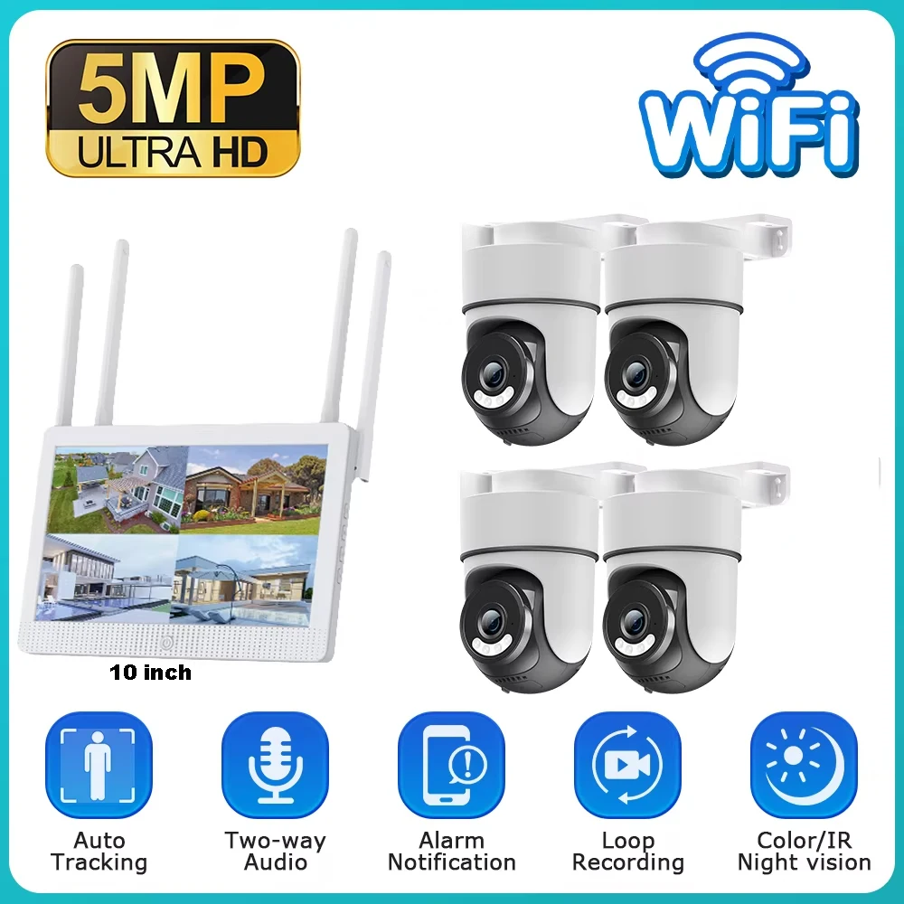 SHIWOJIA 4CH Draadloze 10 inch LCD Monitor NVR Kit 5MP WIFI PTZ Touchscreens Beveiliging IP Camera Systeem Surveillance Video P2P - afbeelding 2