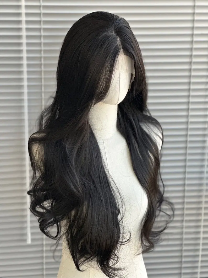 Black Wig for Women 13*4 Lace Front Wig Long Wavy Hair Deep Parting Black Curly Hair Natural Hairline Lace Front Synthetic Wig