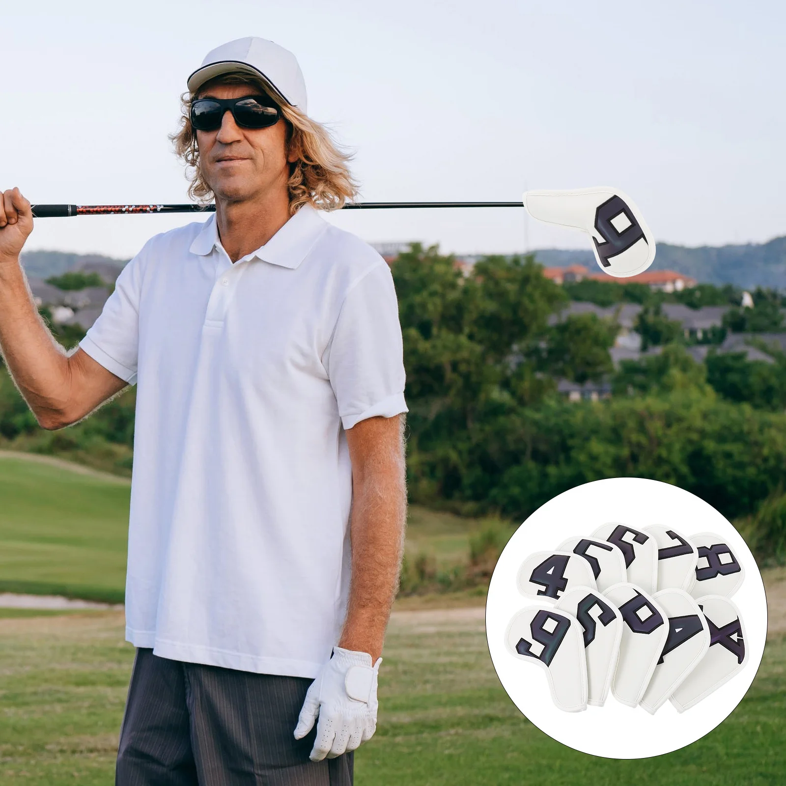 

10 Pcs Golf Iron Cover Club Accessory Head Covers PU Golfs Protector Clubs Sleeve Putter Accessories