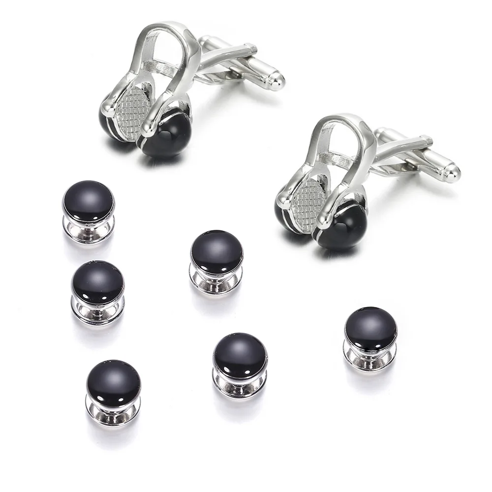 VAGULA Luxury Cufflink Studs 8 PCS Set Black Enamel Gemelos Tuxedo Collar Stud S11