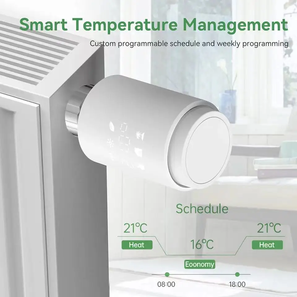 Tuya ZigBee 3.0&BT TRV Programmable Thermostatic Radiator Valve Smart Radiator Actuator App Remote Voice Temperature Controller