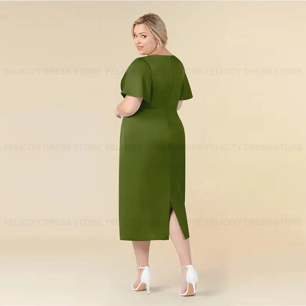 Vestido plissado simples de comprimento de chá para a mãe da noiva, convidada do casamento, vestidos de festa, bainha, plus size, 2023