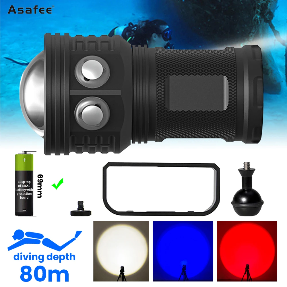Asafee DRC01 Professional Underwater photography Light 10000LM 50W COB Lamp Beads Flashlight IPX8 Waterproof Diving Fill