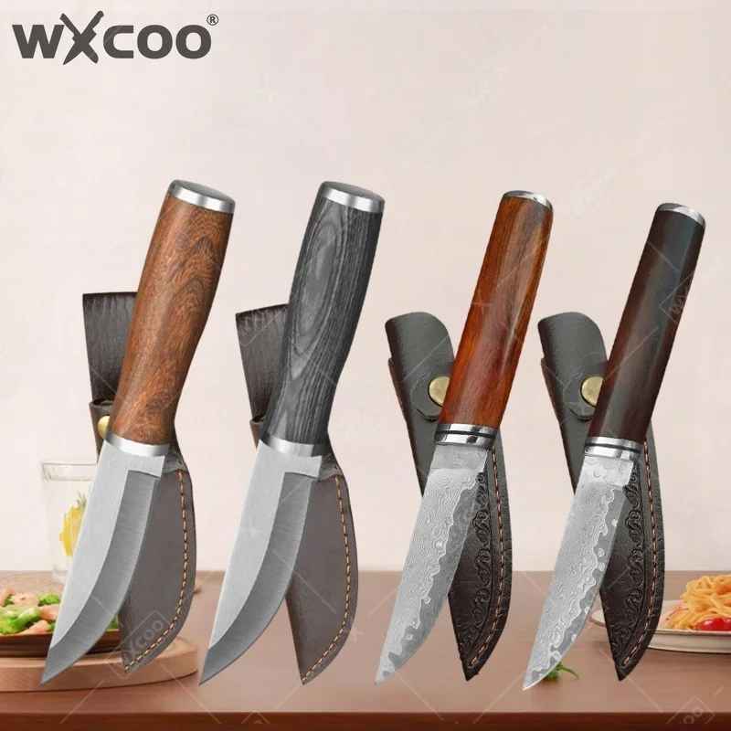 WXCOO Hand Forged Butcher Knife Multifunctional Stainless Steel Kitchen Knives for Cooking Meat Cleaver Small Knife with Sheath