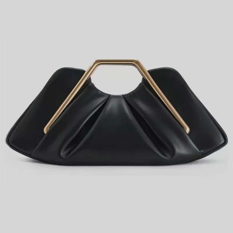 

Fashionable European and American retro personalized luxury high-quality PU leather bag 2026 new armpit bag design metal handbag