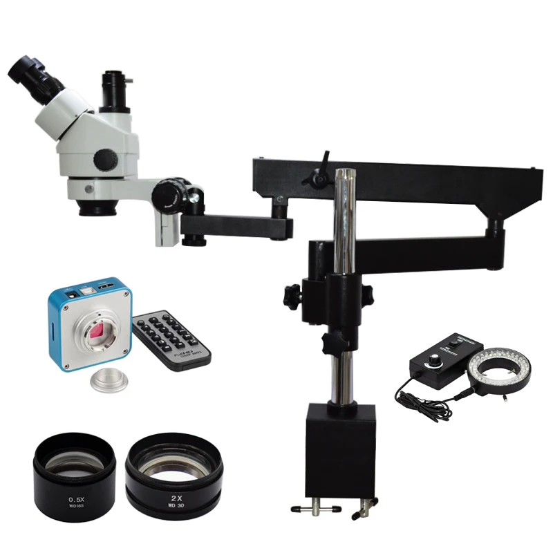 

48MP 3.5X-90X Flexible Moving Articulated Arm Boom Stand Trinocular Stereo Microscope