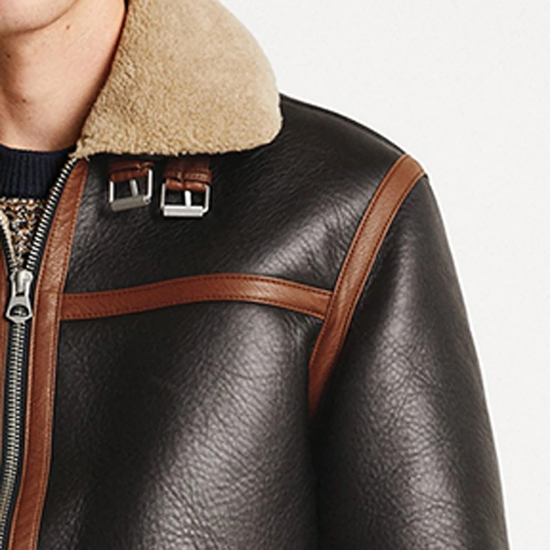 Leather and fur integrated B3 leather air force flight jacket British fashion sheepskin thickened warm winter jacket coat men