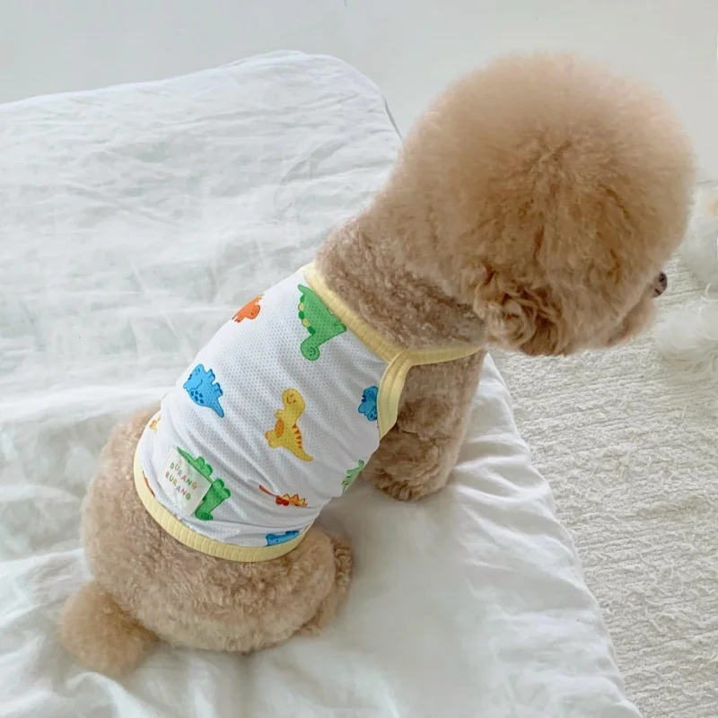 Pet Dog Summer Dinosaur Pattern Sling Pomeranian Teddy Vest Poodle Cat Cartoon Clothes Puppy Soft Clothes