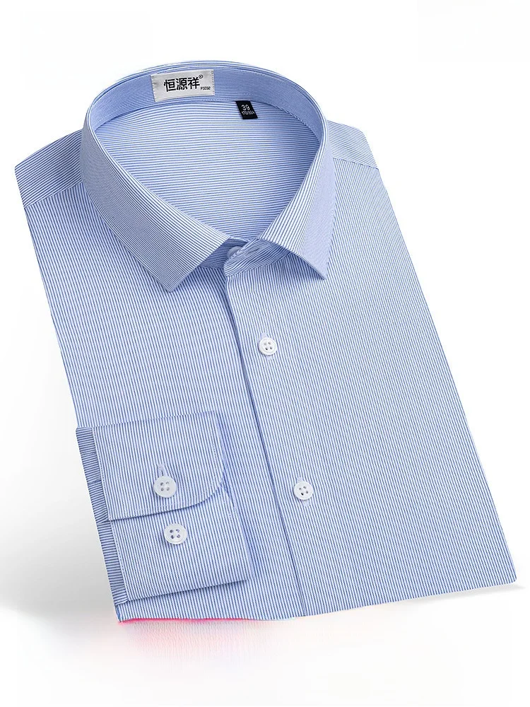 Long Sleeve Men's Shirt Standard Fit Pure Color Square Collar Silk Blend Iron Free Shirt by Hengyuanxiang for Spring Autumn
