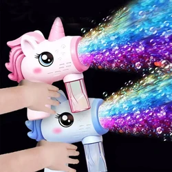 2024 Unicorn Electric Bubble Gun Kids Toy Bubbles Machine Automatic Soap Blower with Light Outdoor Party Games Children Gift Toy