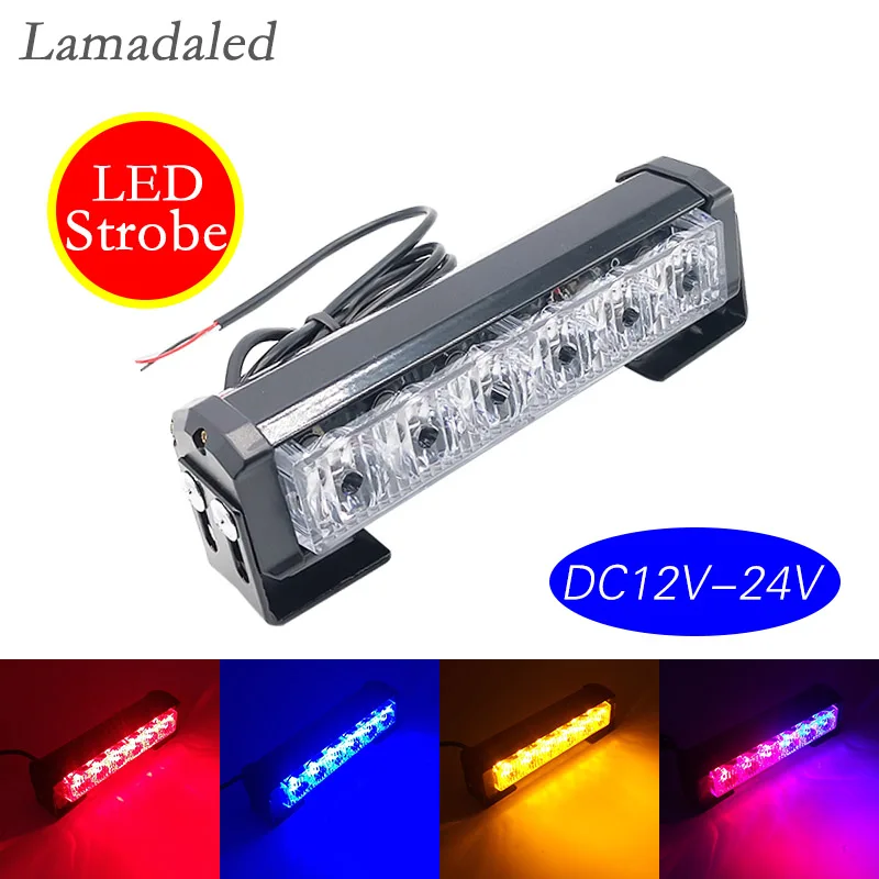 16cm 6led Police led light emergency hazard strobe lights bar car grill blinking warning lamp red blue amber white green 12V