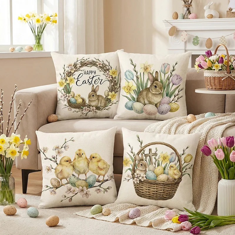 VIKAMA Ostern Kissenbezug Velours doppelseitig bedruckt Sofa Kissenbezug Schlafzimmer Kopfteil Kissenbezug Home Decor