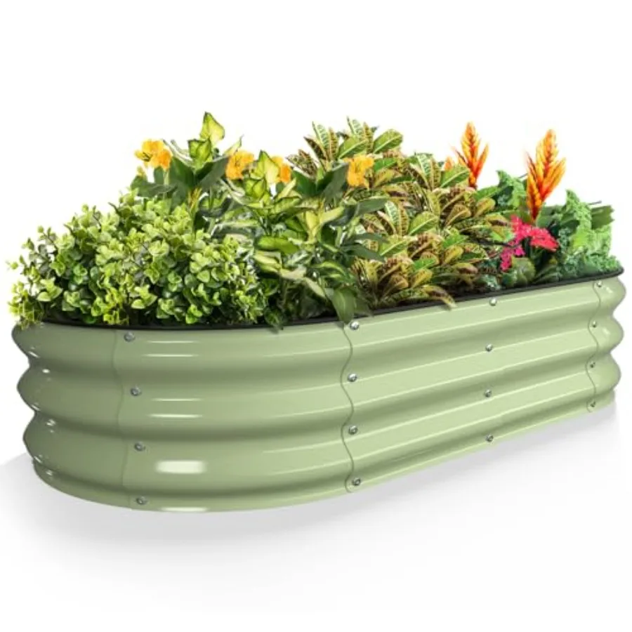 

Raised Garden Bed, 4x2x1 Feet Galvanized Steel Metal Raised Garden Bed, Oval Open-Bottom Design, 12-Inch Deep for Outdoor Veget