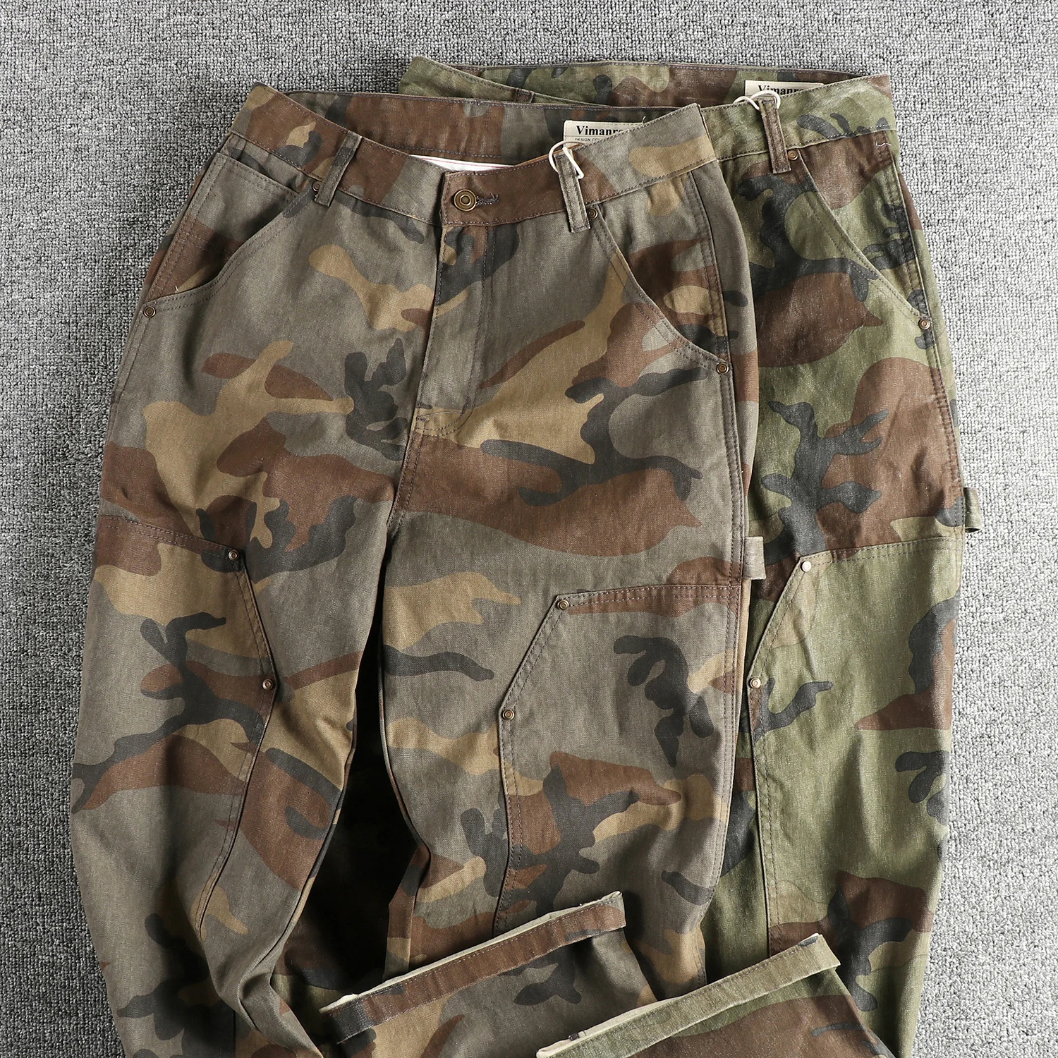 2024 Autumn New American Rerto Woven Twill Camouflage Cargo Pants Men\'s Simple 100% Cotton Washed Loose Straight Casual Trousers