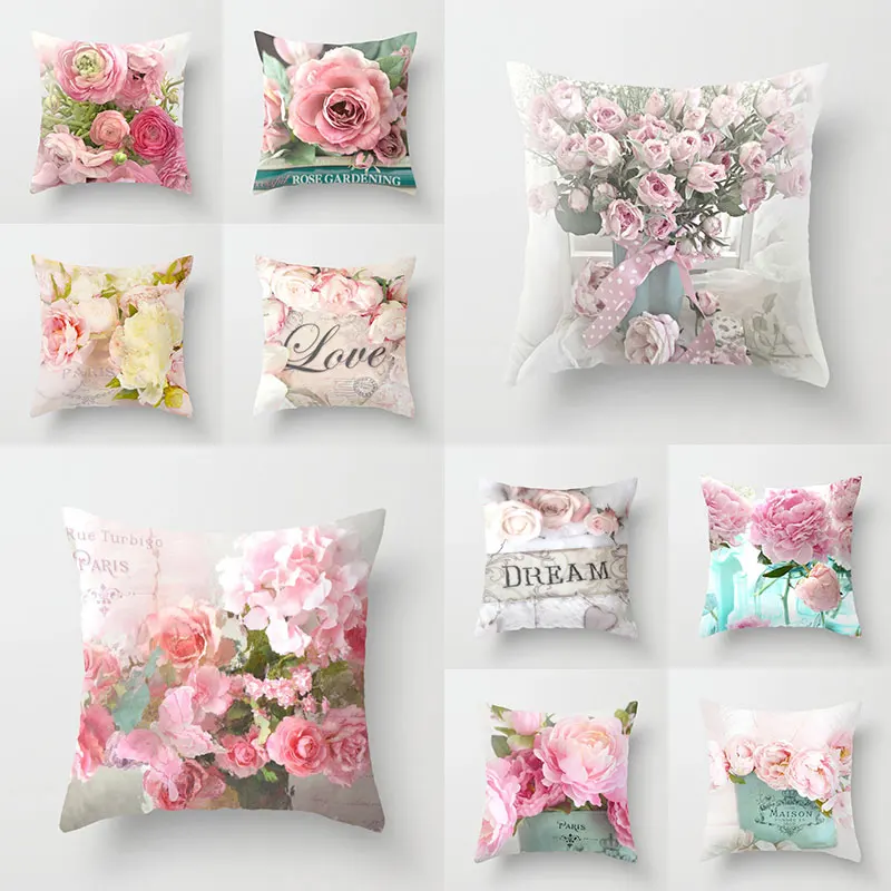 Beautiful Rose Flower Fashion Printing Pattern Cushion Cover Home Living Room Sofa Decoration Throw Pillow  45x45 cm