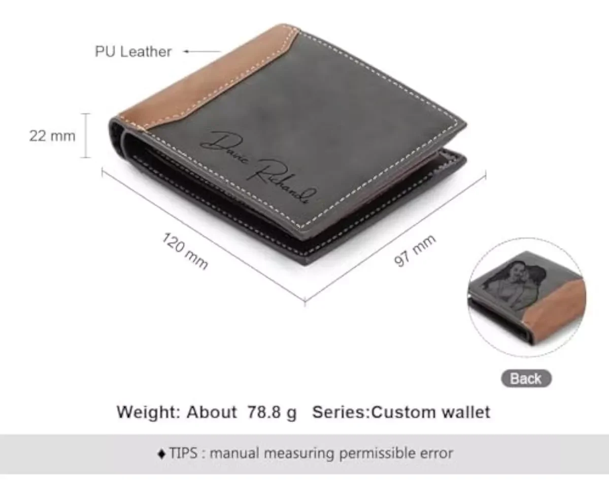 Custom Laser Name Picture Card Holder Wallet Case Bifold Wallet for Men Gift for Husband Father's Day Anniversary Birthday Gifts