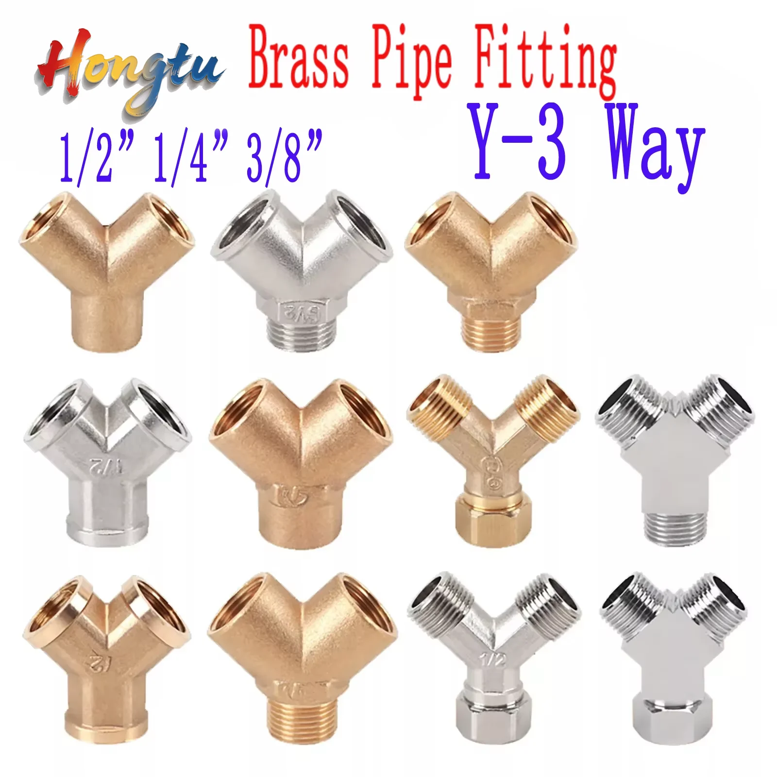 

Brass BSP 3-Way Y Pipe Adaptors (1/2/5Pcs) - 1/4" 3/8" 1/2" Threads, Female/Male/Union Connectors