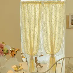 Korean Daisy Curtains, Ruffle Trim Translucent Curtains, Floral Farmhouse Window Curtains for Kitchen Dining Living Room, 1panel