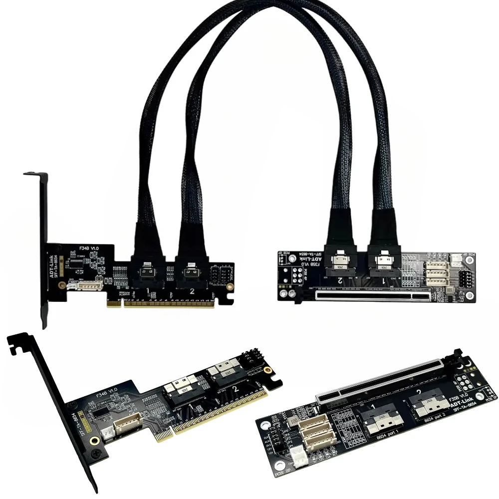 GPU PCIe 4.0 x16 SlimSAS SFF 8654 8i Graphics Card Split Card SFF-8654 / 8611 Cable GEN4 PCIE X16 to X8 X8 Bifurcation Expansion