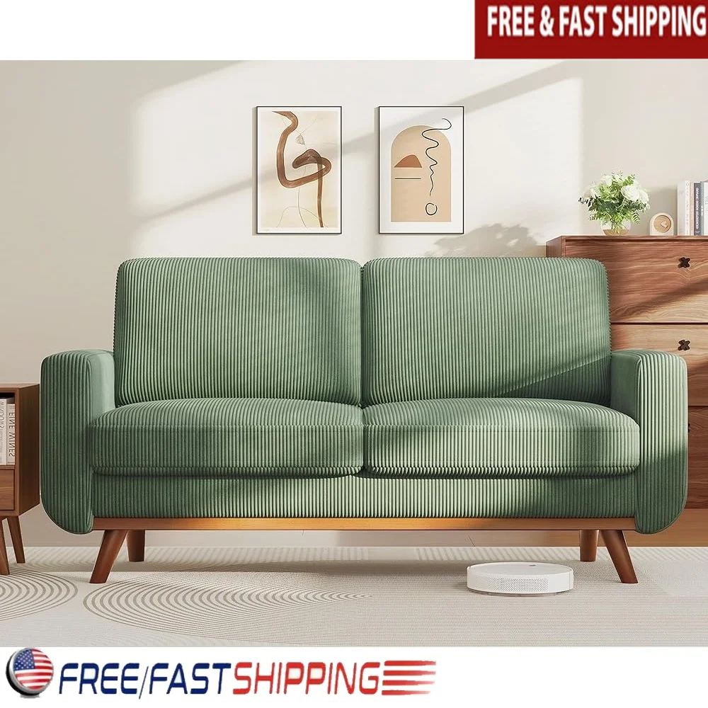 

Loveseat Sofa Corduroy Couch with Spring Ergonomic Armrests FSC Solid Wood Non Slip Durable Easy Assembly