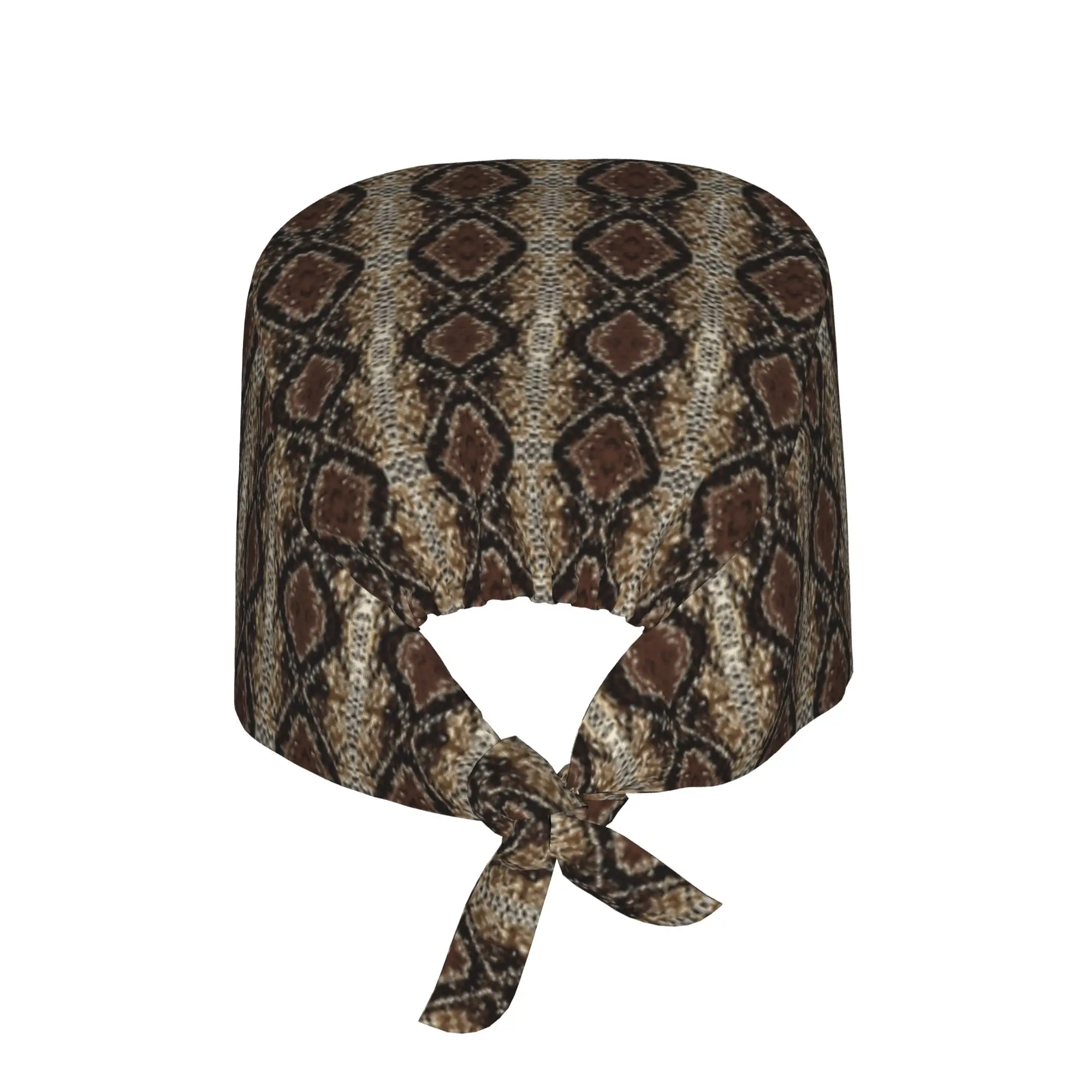 Snake Print Abstract Skin Working Hat Men Women Texture Brown Tones Animal Scrub Caps Scrub Nursing Doctor Surgeon Cap for Nurse
