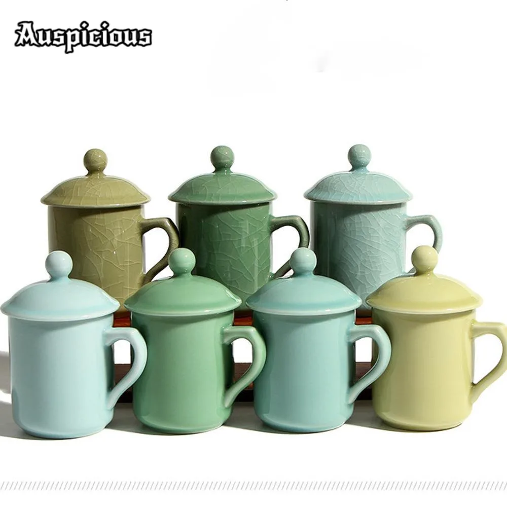 240ml Longquan Celadon Bubble with Lid Ceramic Home Office Hotel Cup Mugs with Lid Creative Coffee Cups Personalized Teacup Set