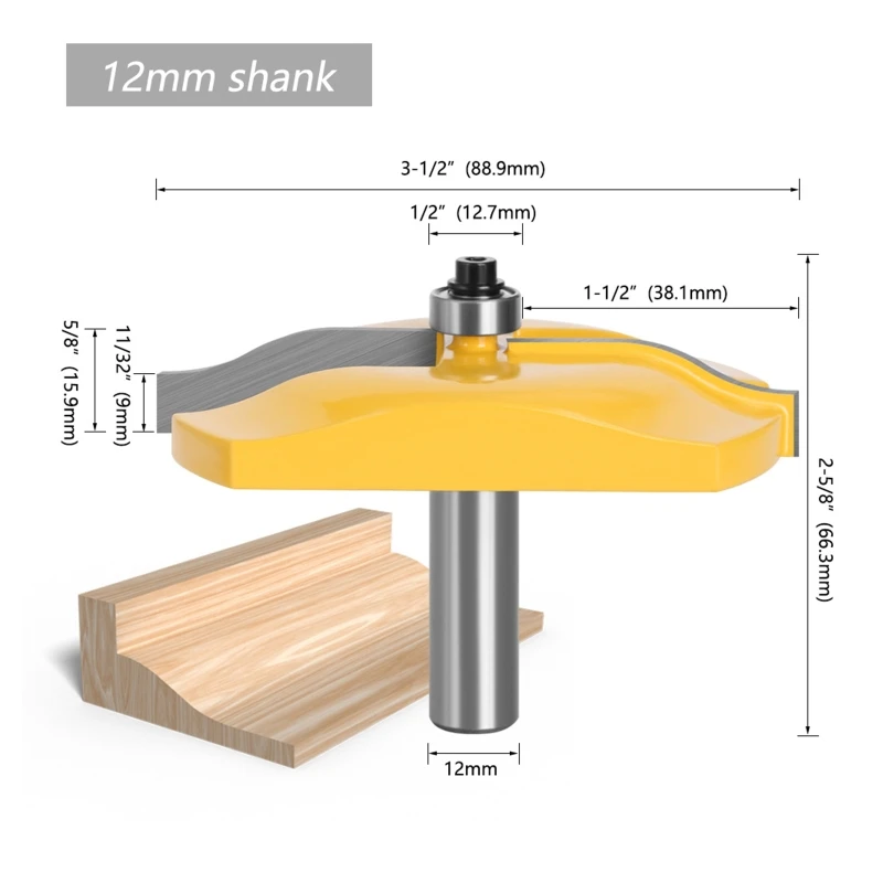 Milling Cutter 12mm Shank Raised Panel Router Bit Ogee Cabinet Door Wood Tool for Woodworking Frame