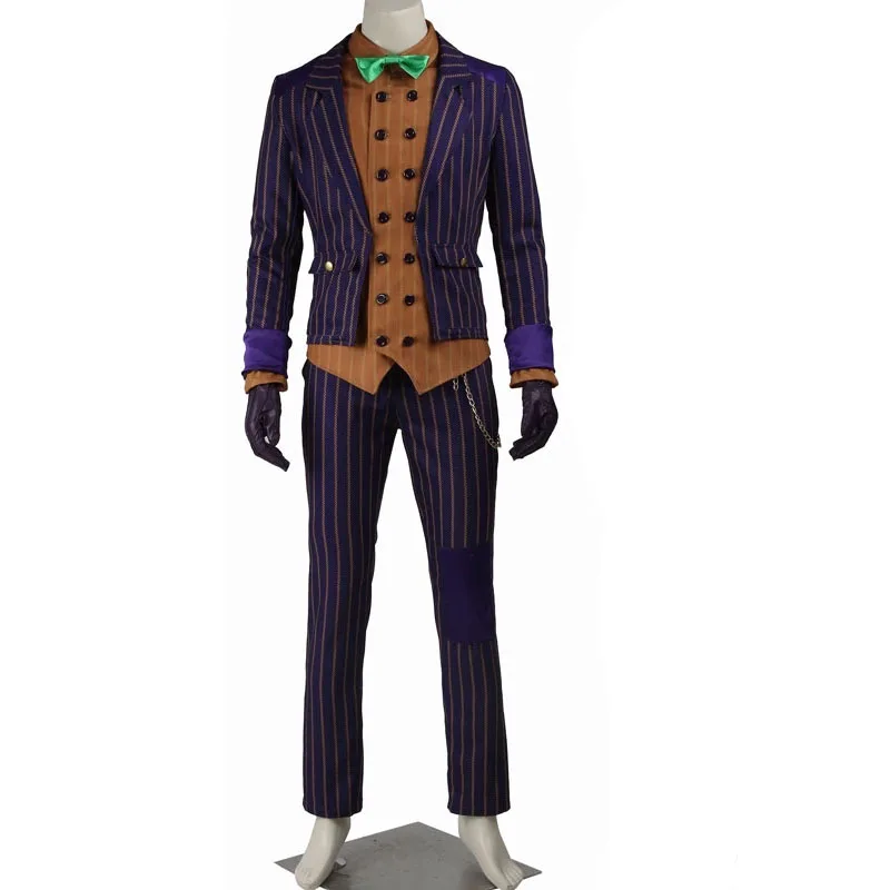 Halloween Carnival Clown Outfit With Tie Game Arkham Knight Suit Cosplay Costume Villain Joker Outer Wear