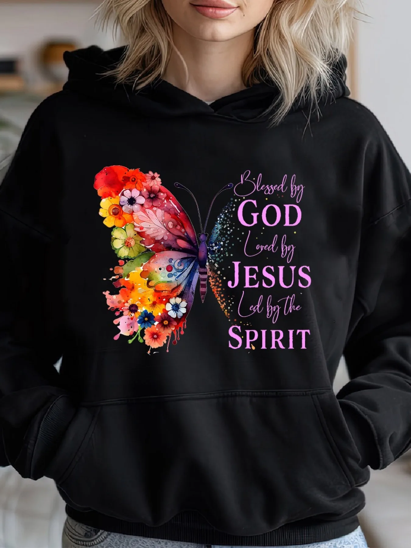 

Color Butterfly Graphic Printing Autumn and Winter Pure Cotton Men's and Women's Hoodies Outdoor Street Fashion Sports Brand