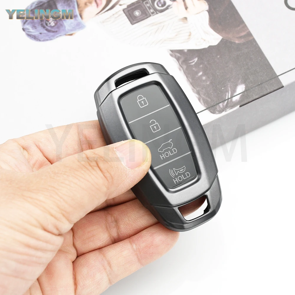 Funda de titanio gris para llave de coche Hyundai N Line I30 Ix35 KONA Encino Solaris Azera Grandeur Accent Santa Fe Palisade, llavero para auto